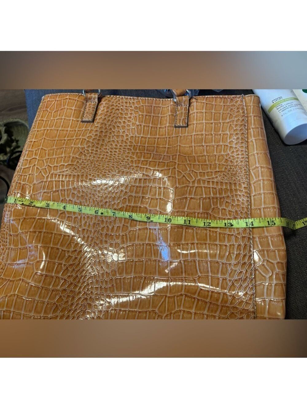 LIKE NEW Embossed Reptile Pattern Embossed Yellow Fashion Tote Bag - Picture 13 of 16